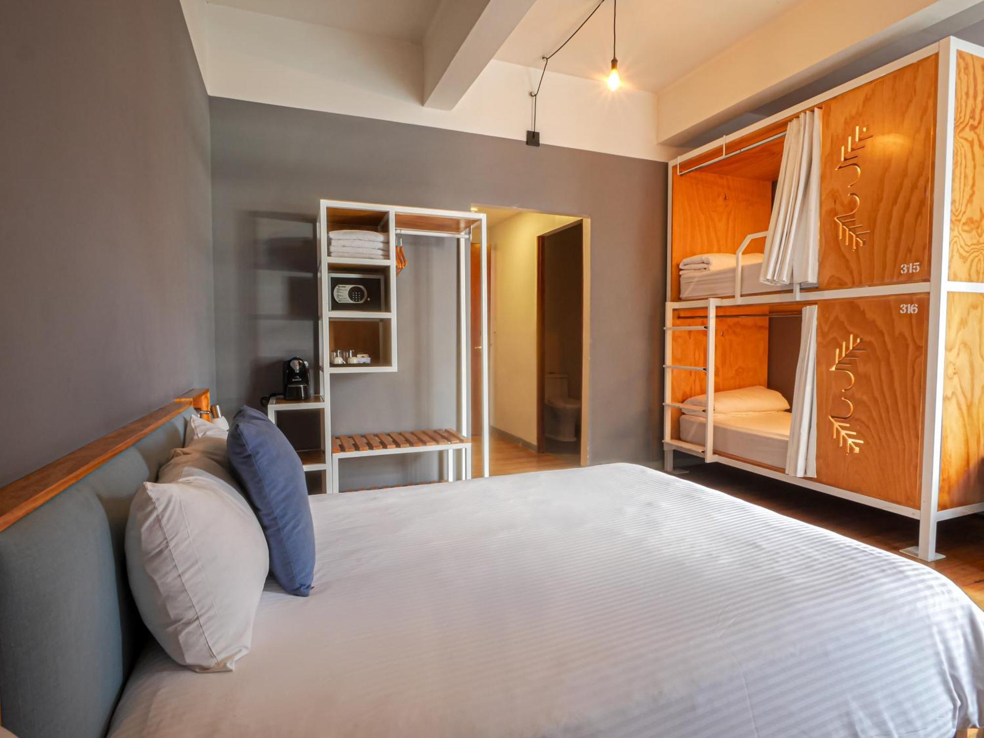 One double bed one bunk bed